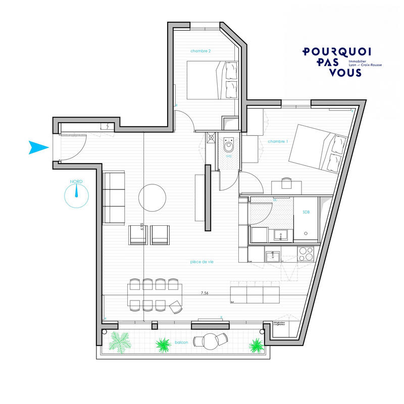 Appartement - 70 m² - 3 pièces