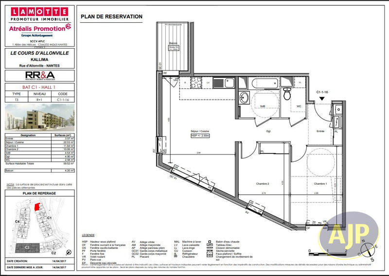 Appartement - 60 m² - 3 pièces
