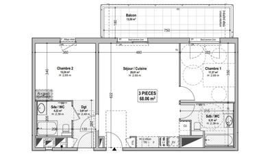 Appartement - 68 m² - 3 pièces