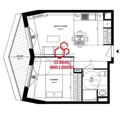 Appartement - 46 m² - 2 pièces