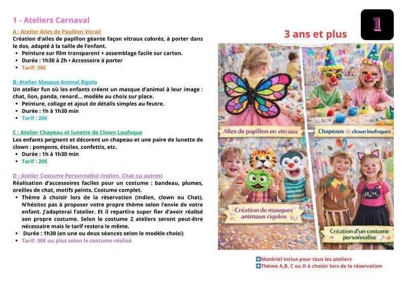 Ateliers créatifs : Carnaval, Hiver, Saint-Valentin