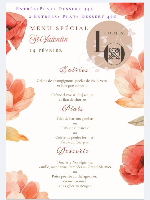 Repas de la Saint Valentin à l'Osmose au Pontet d'Eyrans
