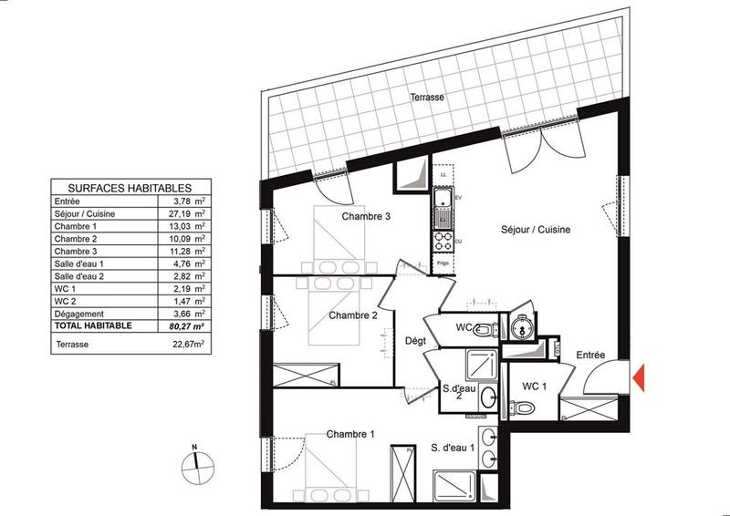 Appartement - 80 m² - 4 pièces
