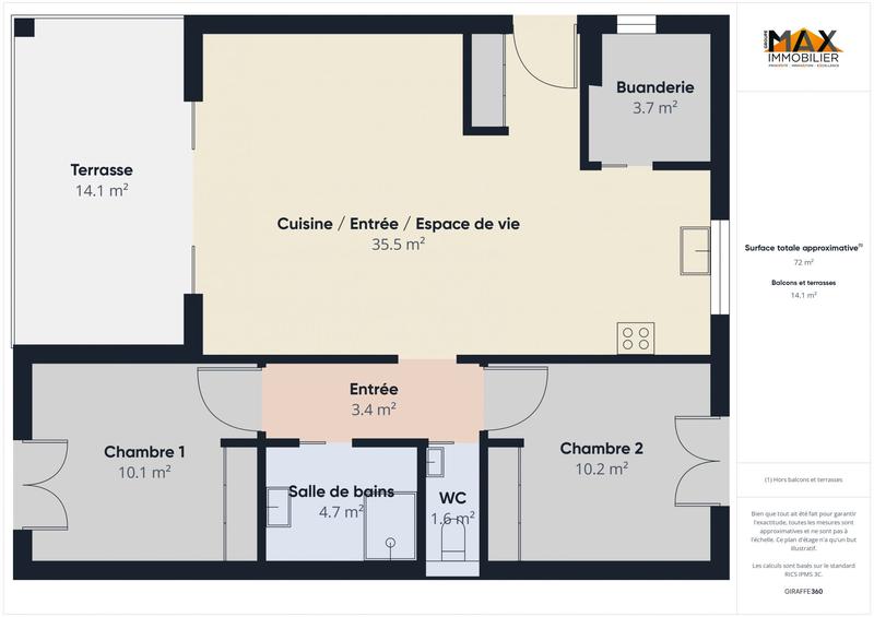 Maison - 72 m² - 3 pièces