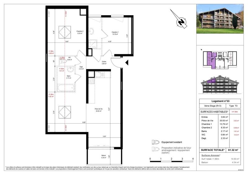 Appartement - 61 m² - 3 pièces