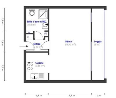 Appartement - 27 m² - 1 pièce