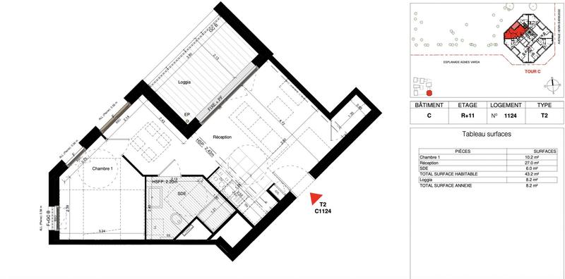 Appartement - 43 m² - 2 pièces