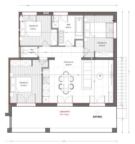 Appartement ancien - 73 m² - 4 pièces