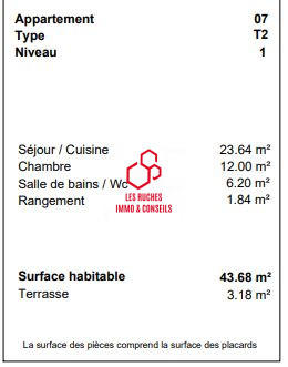Appartement - 44 m² - 2 pièces