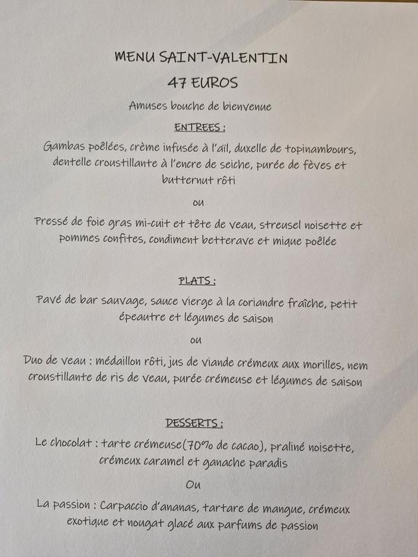 Restaurant le Saint Clèment : Repas Saint Valentin