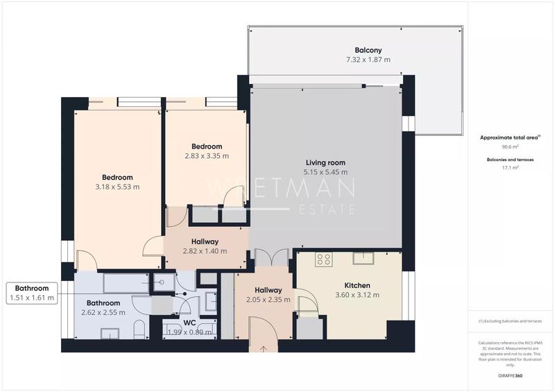 Appartement - 91 m² - 3 pièces