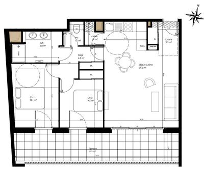 Appartement - 68 m² - 3 pièces