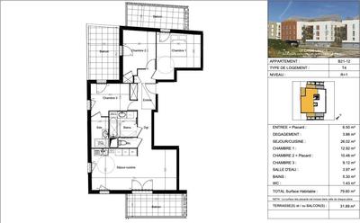 Appartement - 80 m² - 4 pièces