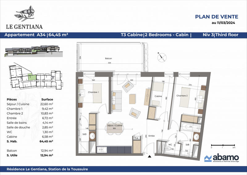 Appartement - 64 m² - 2 pièces