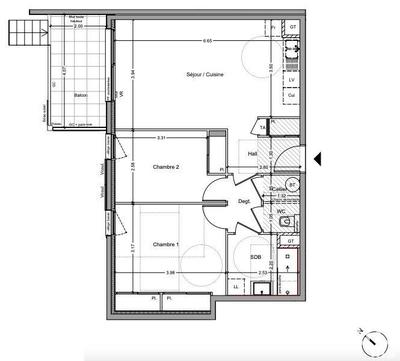 Appartement - 64 m² - 3 pièces