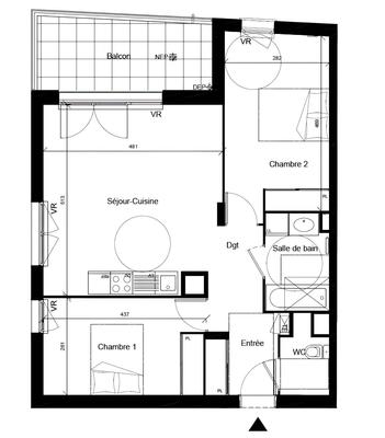Appartement - 63 m² - 3 pièces
