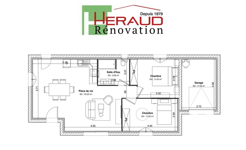 Maison - 80 m² - 1 pièce