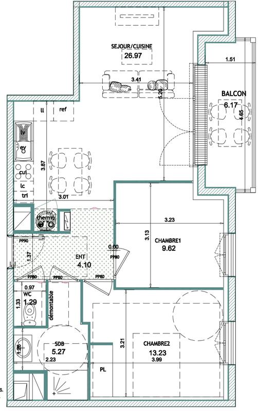Appartement - 60 m² - 3 pièces