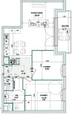 Appartement - 60 m² - 3 pièces