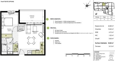 Appartement - 39 m² - 2 pièces