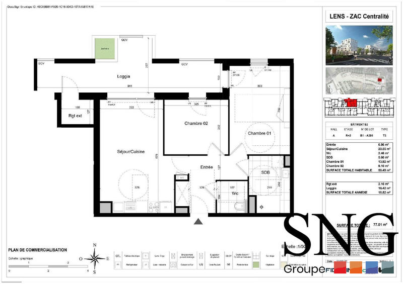 Appartement - 58 m² - 3 pièces
