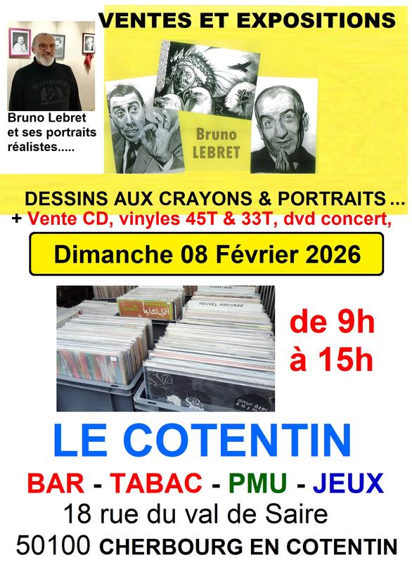Vente Cd, vinyles 33t/ 45t , dvd concert, dessin au crayon, portrait - de 09h00 à 15h00