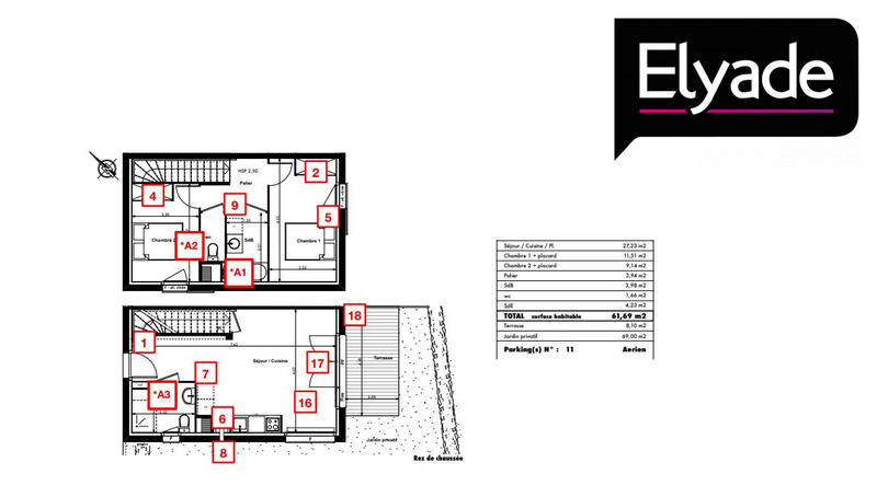 Appartement - 62 m² - 3 pièces