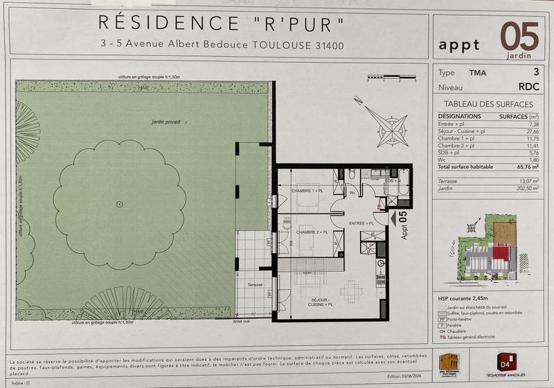 Appartement - 65 m² - 3 pièces