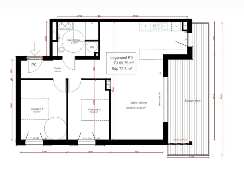 Appartement - 69 m² - 3 pièces