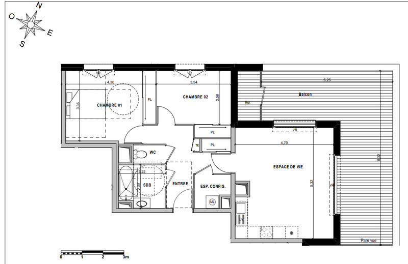 Appartement - 65 m² - 3 pièces