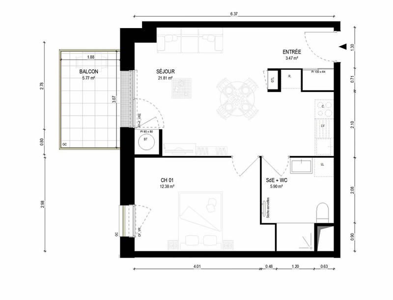 Appartement - 44 m² - 2 pièces