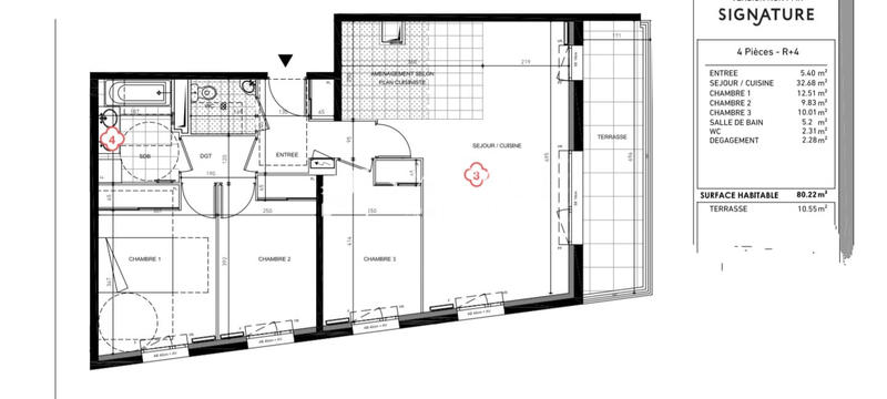 Appartement - 80 m² - 4 pièces