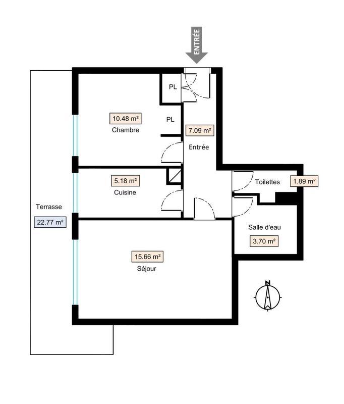 Appartement - 44 m² - 2 pièces