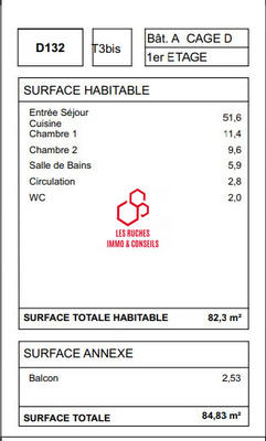 Appartement - 83 m² - 3 pièces