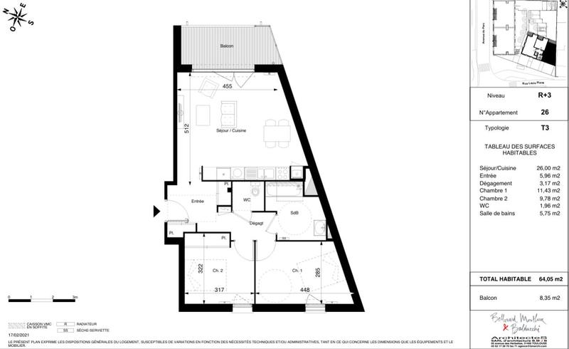 Appartement - 64 m² - 3 pièces