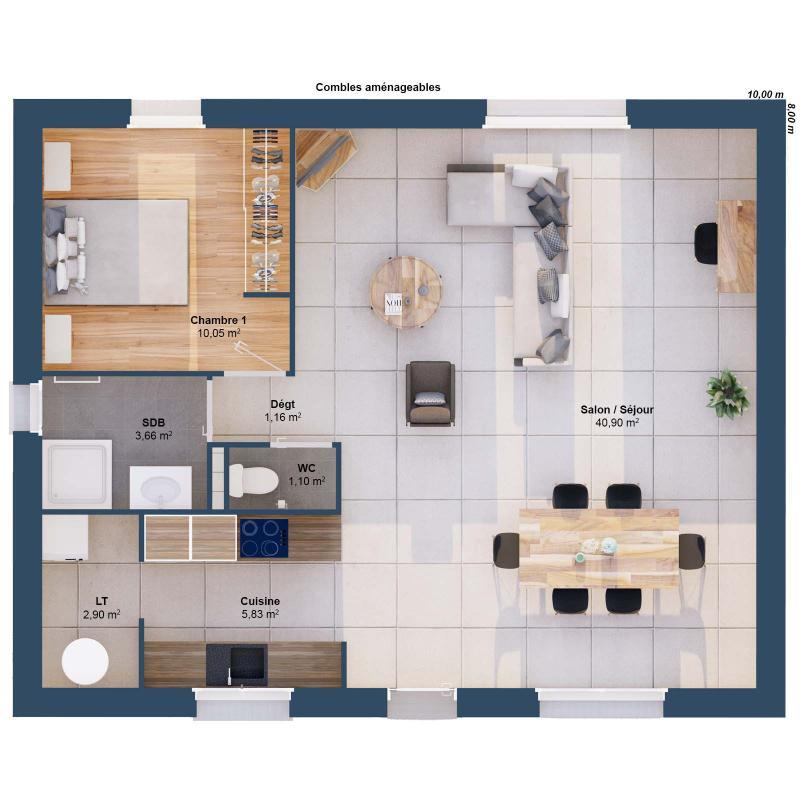 Maison - 66 m² - 3 pièces