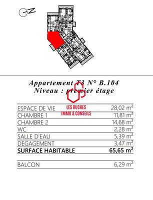 Appartement - 66 m² - 3 pièces