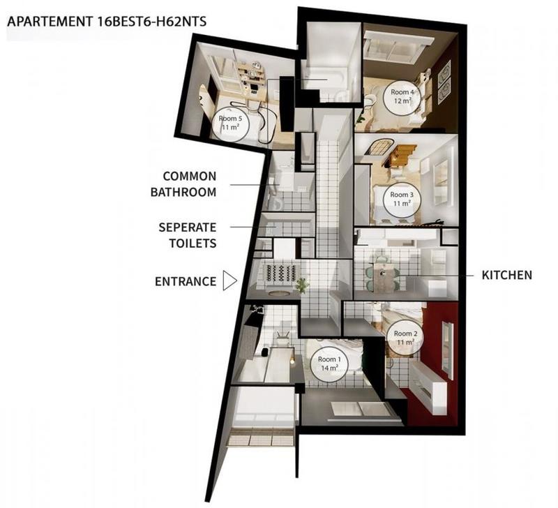 Chambre - 11 m² - 1 pièce