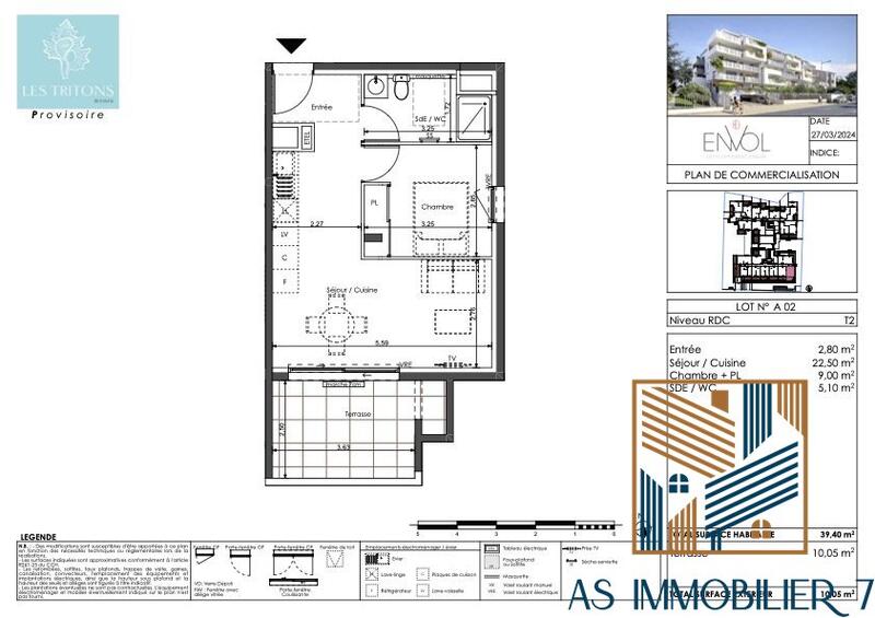 Appartement - 39 m² - 2 pièces