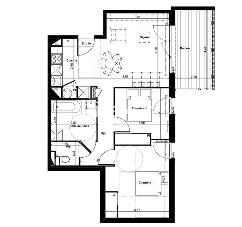 Appartement - 61 m² - 3 pièces