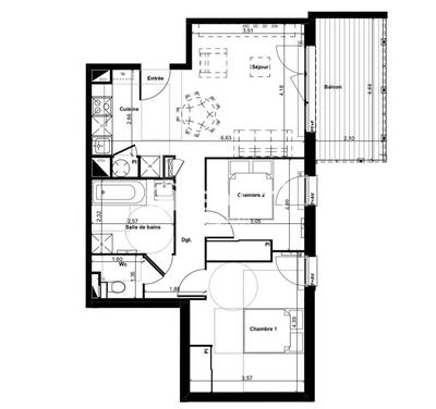 Appartement - 61 m² - 3 pièces