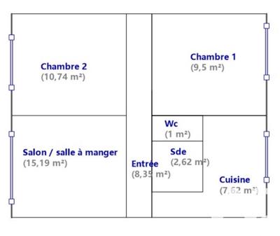 Appartement - 55 m² - 3 pièces
