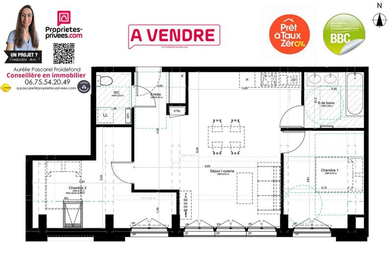 Appartement - 64 m² - 3 pièces