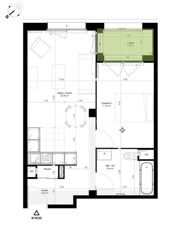 Appartement - 45 m² - 2 pièces