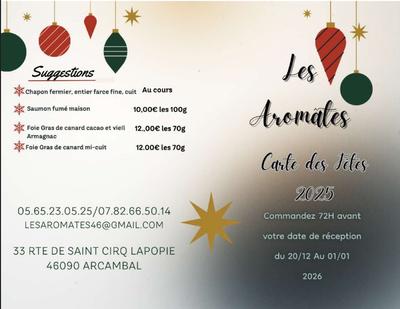 Menu de fêtes aux Aromates