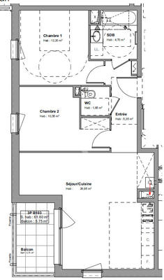 Appartement - 62 m² - 3 pièces