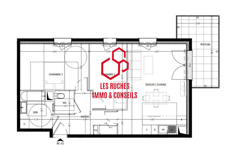 Appartement - 66 m² - 3 pièces