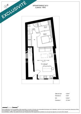 Appartement - 45 m² - 2 pièces