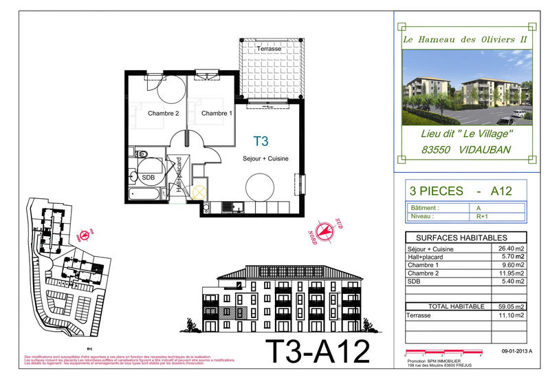 Appartement - 57 m² - 3 pièces