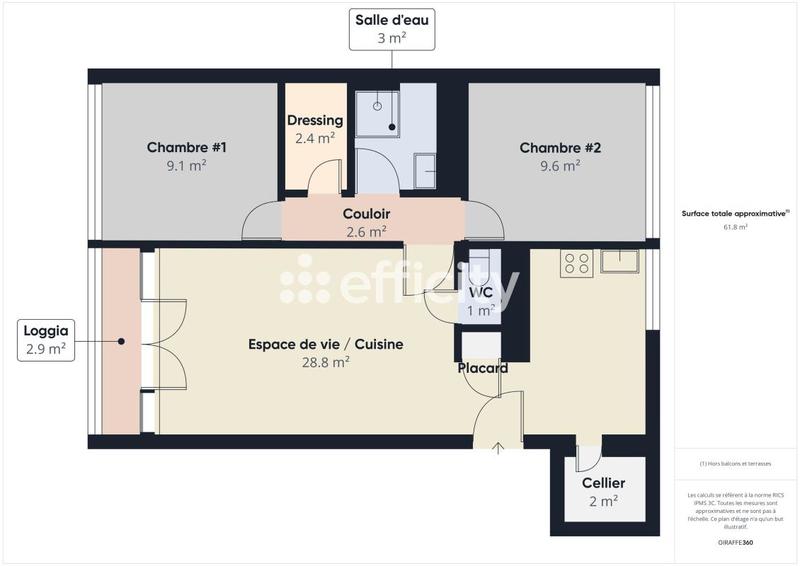 Appartement - 61 m² - 3 pièces